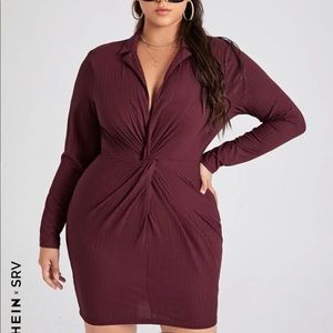 Lapel Collar Plunging Neckline Dress